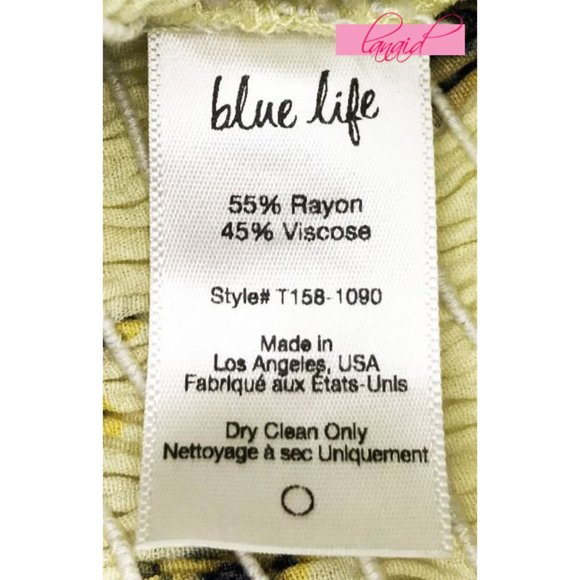Blue Life Printed Smocked Top Yellow Floral Ruched Bust Off-The-Shoulder Crop S - Picture 5 of 6